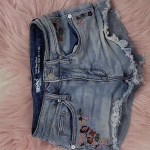 PRE-LOVED MASSIMO DENIM FLORAL EMBROIDERED SHORTIE Denim Shorts-0/25